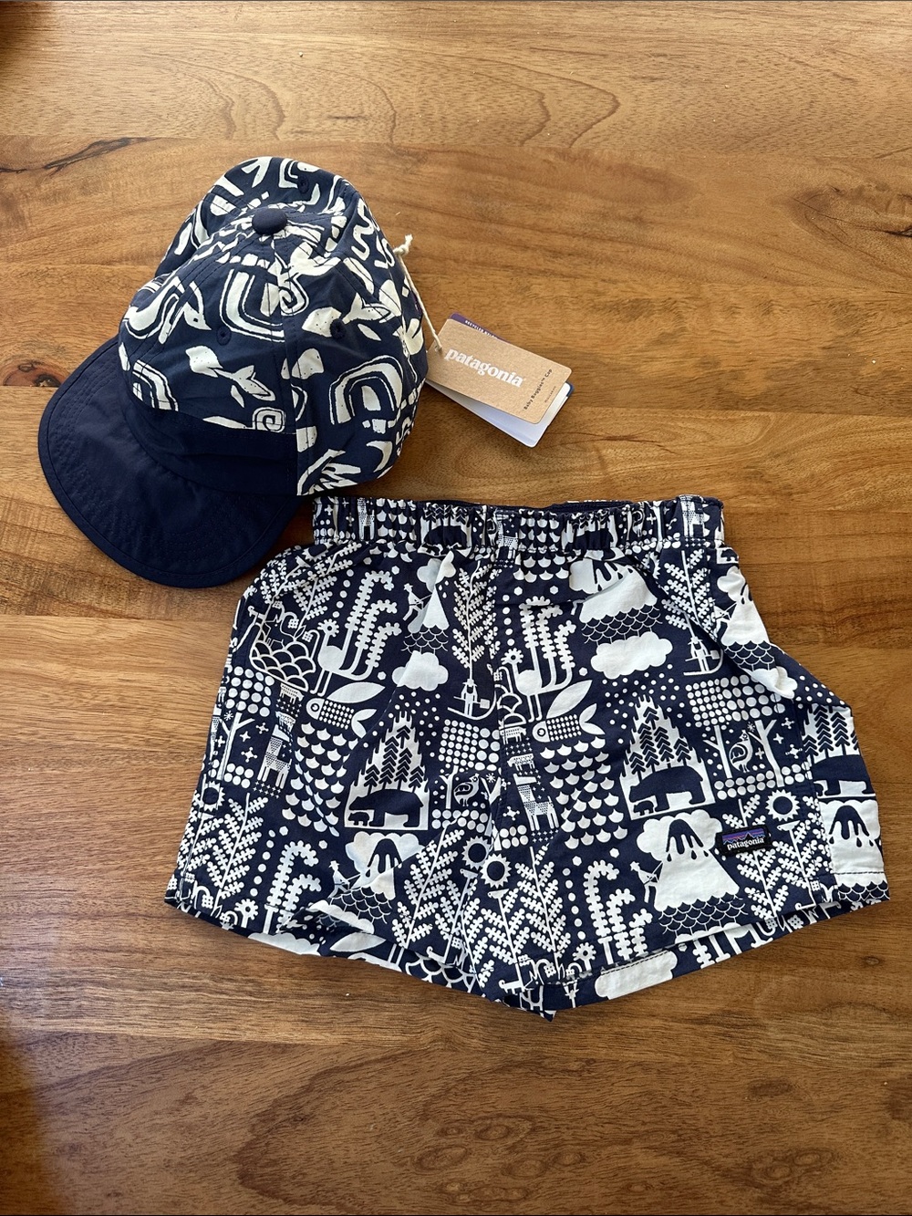 Patagonia - Kids Baggies Backyard Explorer in Stone Blue: shorts & soft cap